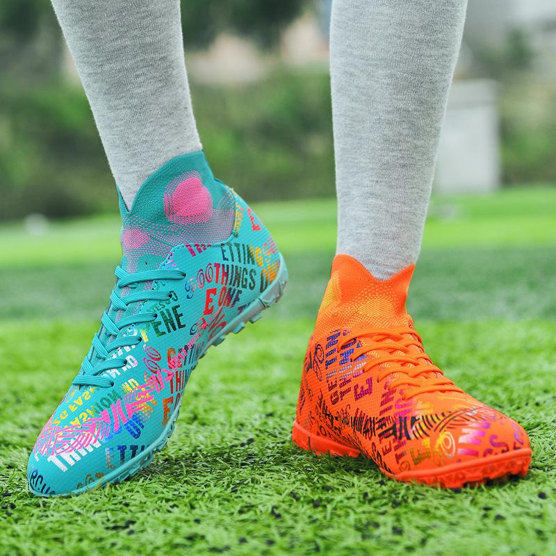 English Alphabet Mandarin Duck Football Shoes Men's High-top TF Broken Nails AG Long Nails Youth Children's Grass Competition Training Shoes