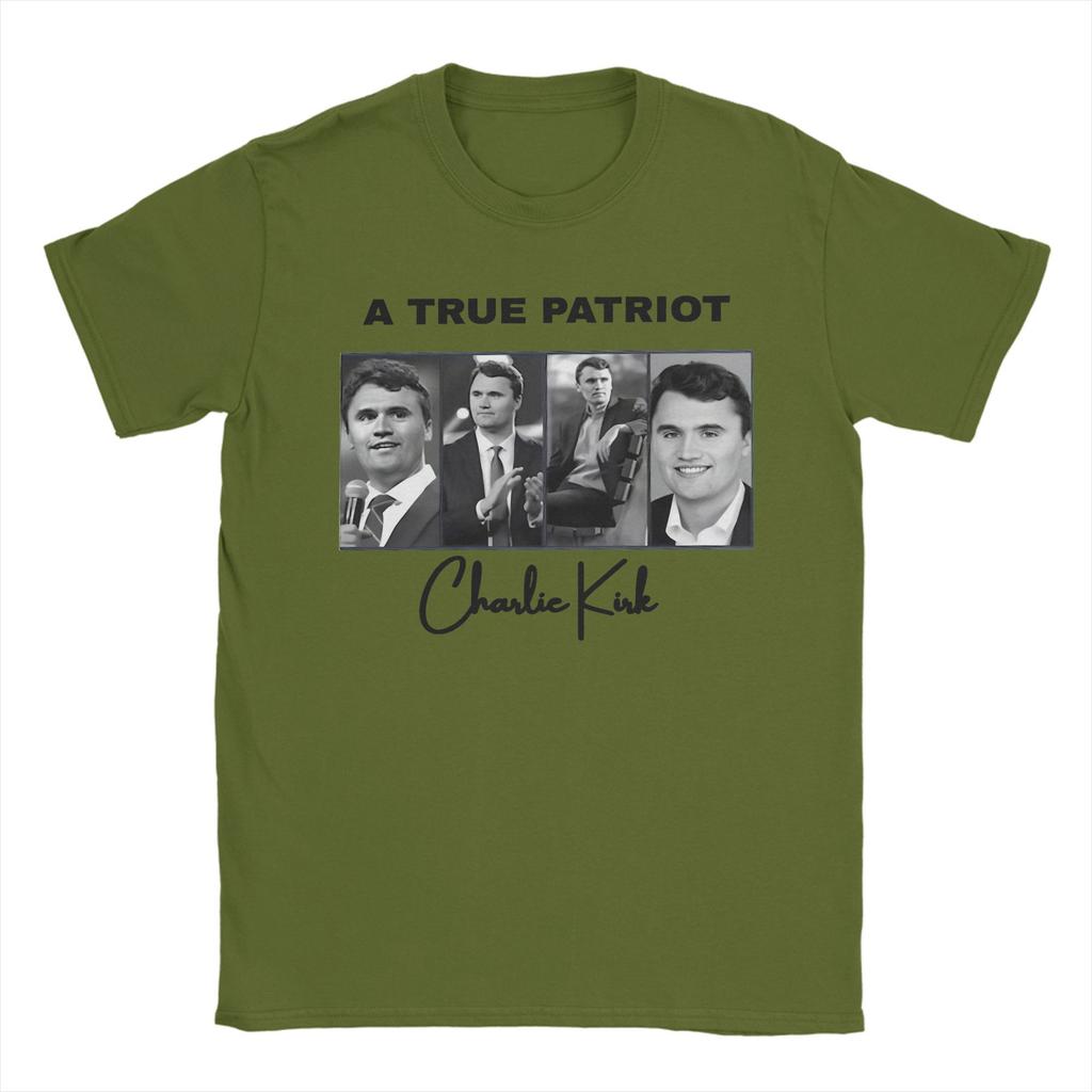 A True Patriot Charlie Kirk T-Shirt for Men Funny Pure Cotton Tee Shirt Crew Neck Short Sleeve T Shirt Plus Size Clothing
