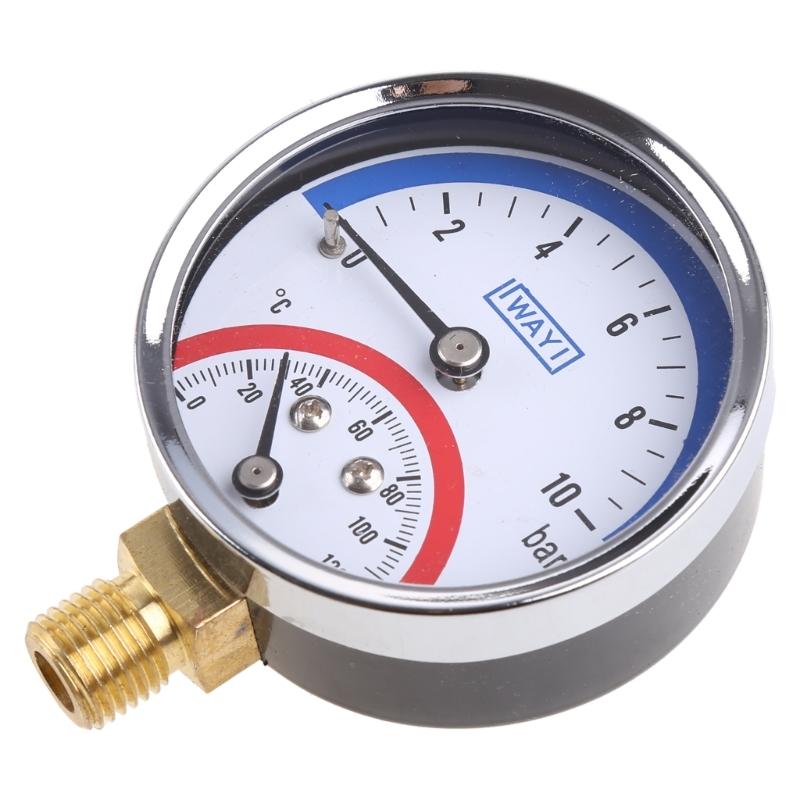 Reliable Dual Scale Mechanical Pressure Gauge with Temperature Monitor Lower Mount Suitable for Floor Heating System