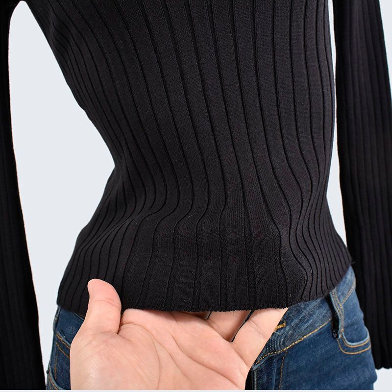 Fall and Winter Turtleneck Knitting Sweater Sunken Stripe Silm Stretch Long Sleeve Pullover Tops Women's Bottoming Shirt Pure Color All-Matching