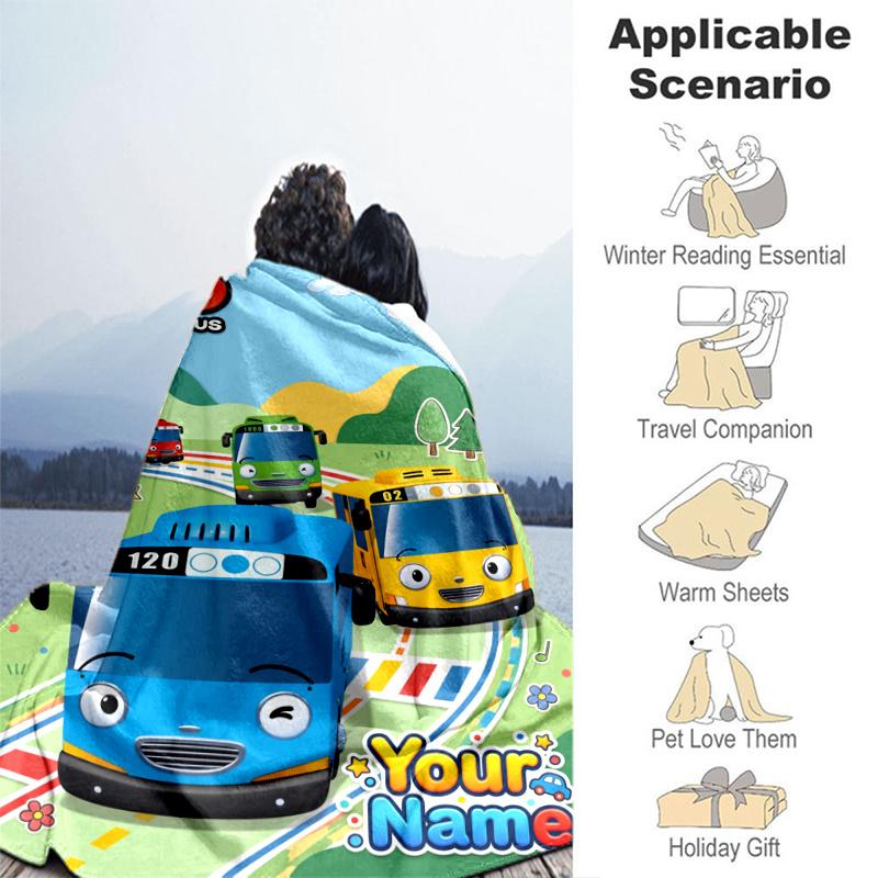 Custom Personalized Blanket Mateo Little Bus Soft Throw Blanket, Suitable for Family and Friends, Sofa Blanket,Home Decor Christmas gift