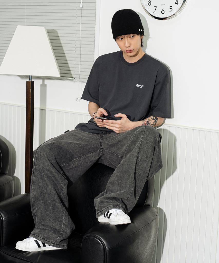 LEMAIN SECOND Back Point Studio Oversized Short Sleeve T-Shirt [Charcoal]