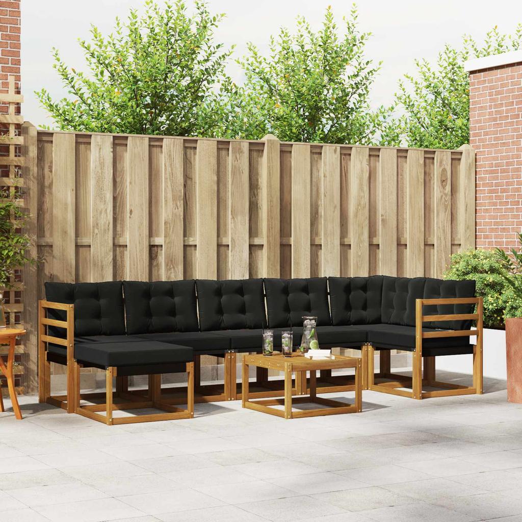 Outdoor Sofa Set with Cushions 8 pcs Natural and Black