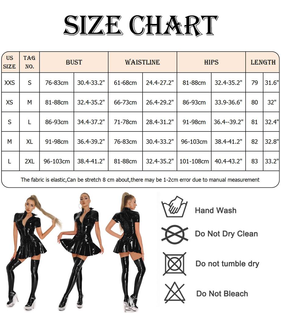 [Maeau] Glossy Sexy Bodysuit Dress Women's Leather Full Body Tights Skirt Catsuit Adult Costume Party Halloween Cosplay Leotard #Black B S