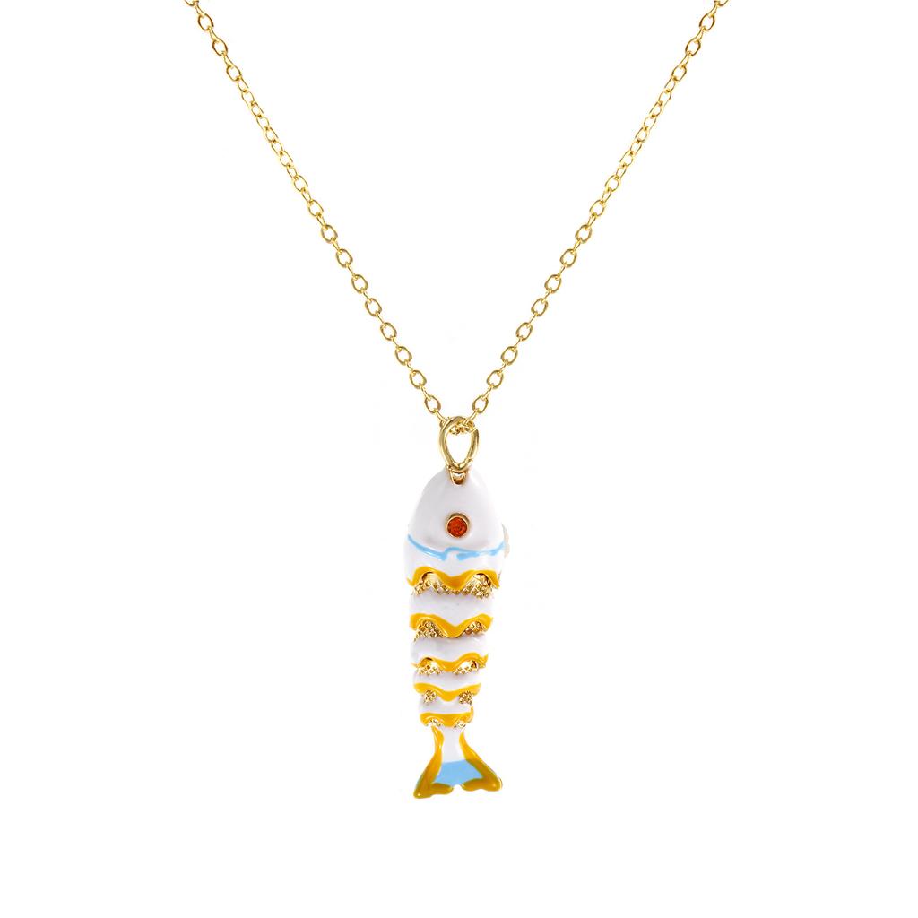 3D Ruchomy Wisiorek Ryba Naszyjnik Pozłacany 18K Łańcuszek Typu Link Mosiądz 46cm + 6cm Dla Kobiet Emaliowana Biżuteria Oceaniczna Prezent