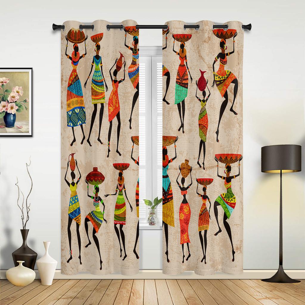 African Woman Yoga Vase Silhouette White Curtains for Bedroom Living Room Drapes Kitchen Children Window Curtain Home Decor