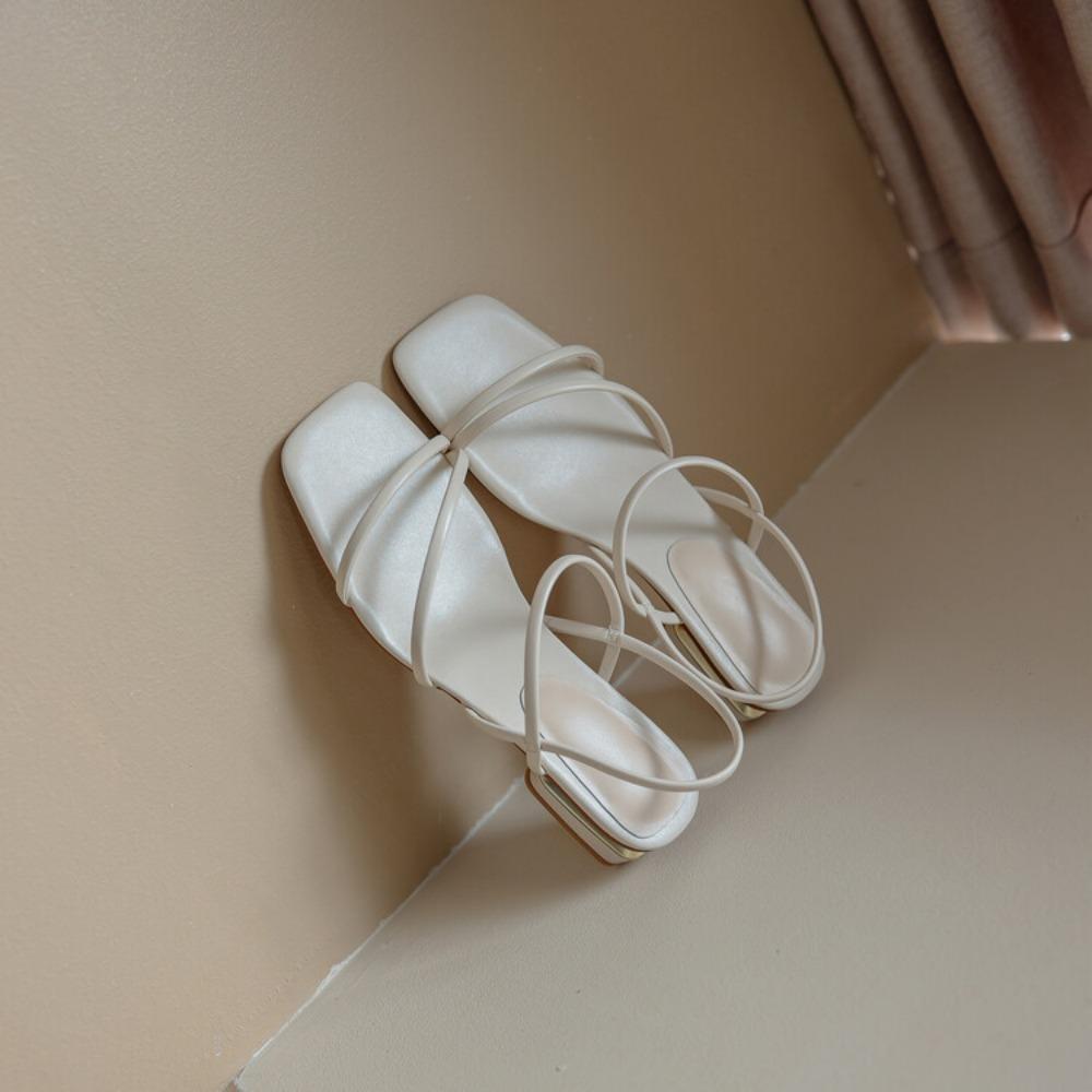 

Летние сандалии на плоской подошве, универсальная женская обувь из мягкой кожи в римском стиле на плоском французском каблуке со шнуровкой 39 белый