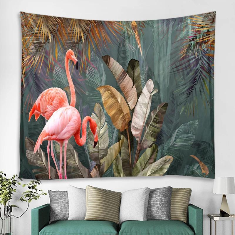 Flamingo Green plant tapestry Bathroom Hawaii Flower  Printing Cactus Succulent Shower Selva Hanging Cloth Home Decor Tapestry