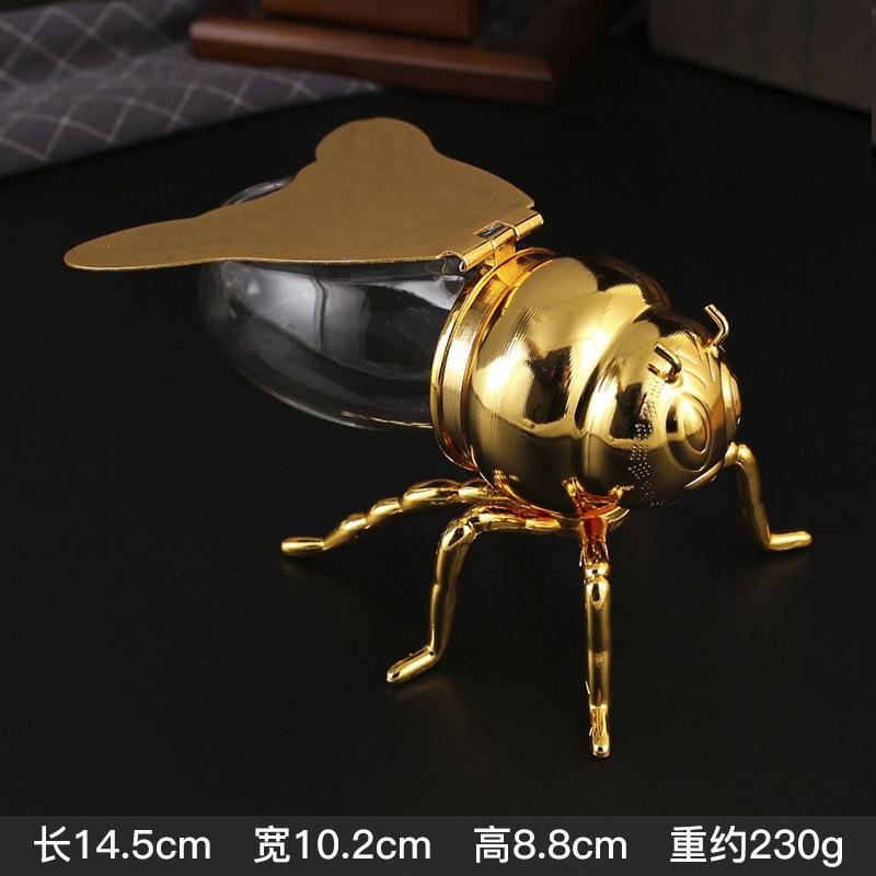 Vintage European Bee Shaped Sugar Jar Zinc Alloy Glass Seasoning Pot Gold Silver Kitchen Spice Container Decorative Candy Box Gift