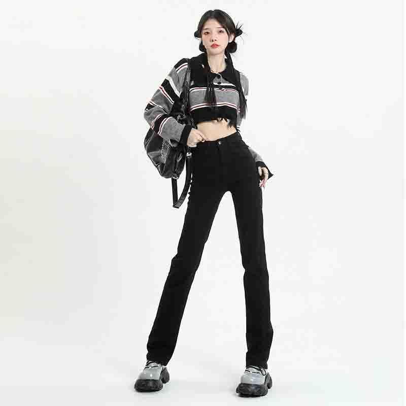 Elastic High-Waisted Black Straight-Leg Jeans for Women - Slimming Spring/Summer 2024 Collection