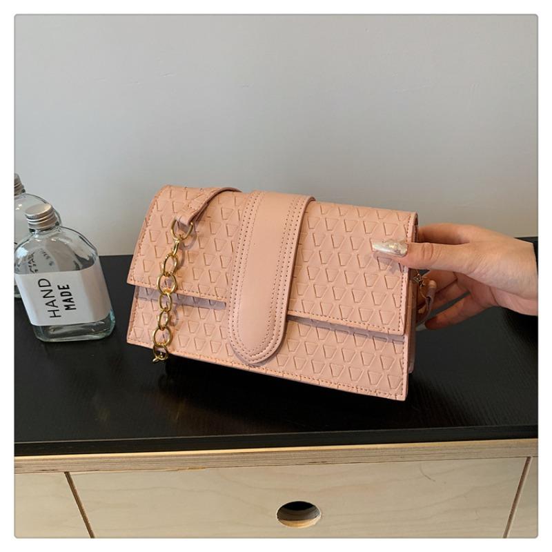 

New niche trend portable women s bag solid color fashion texture shoulder bag messenger bag small square bag розовый