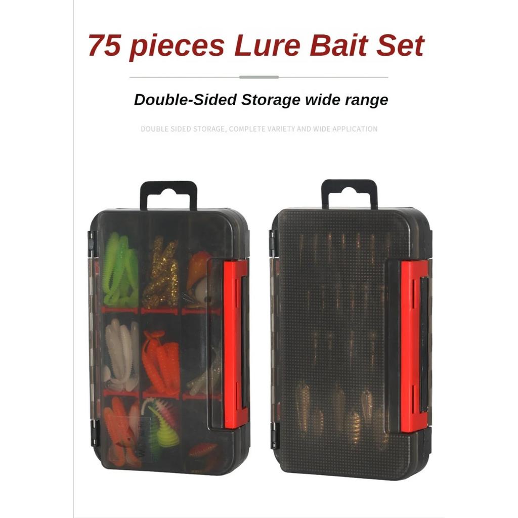 75/35pcs/Set Lure Boxed Soft Bait Perch Warbler Fish Worms Lure Threaded Curly Tail Maggot Bionic Bait Fake Baits Jig Head Hooks 260319