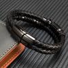 Luxury Genuine Black Leather Beads Bracelet For Men Stainless Steel Magnetic Clasp Fashion Punk Multi-Layer Bangles Male Jewelry