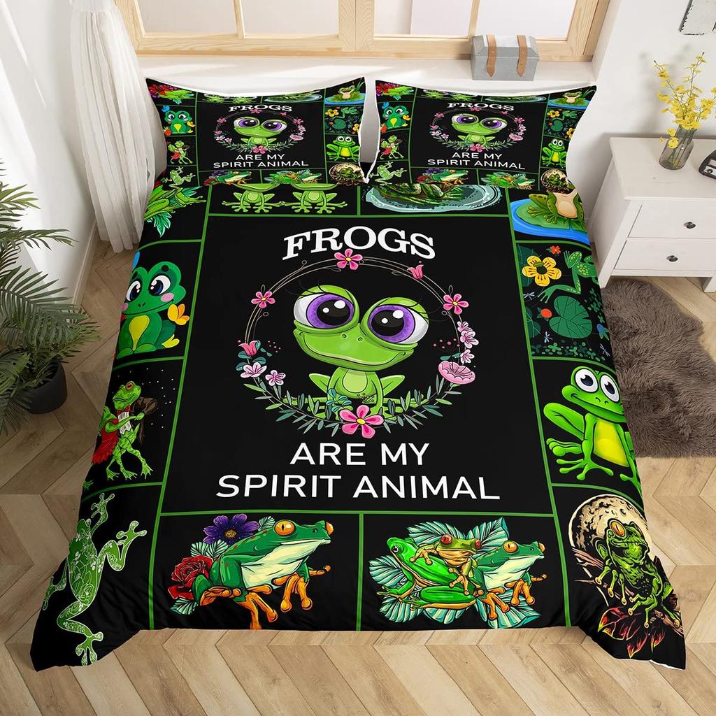 Funny Smoking Frog Duvet Cover Set King Bedding Set Boho Moon Stars Botanical Fungus Mushroom Comforter Cover Children Bedding
