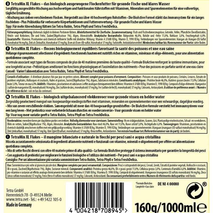Aliment Complet - Tetra - TetraMin XL - Flocons - Poissons d'Ornement - 1 Litre