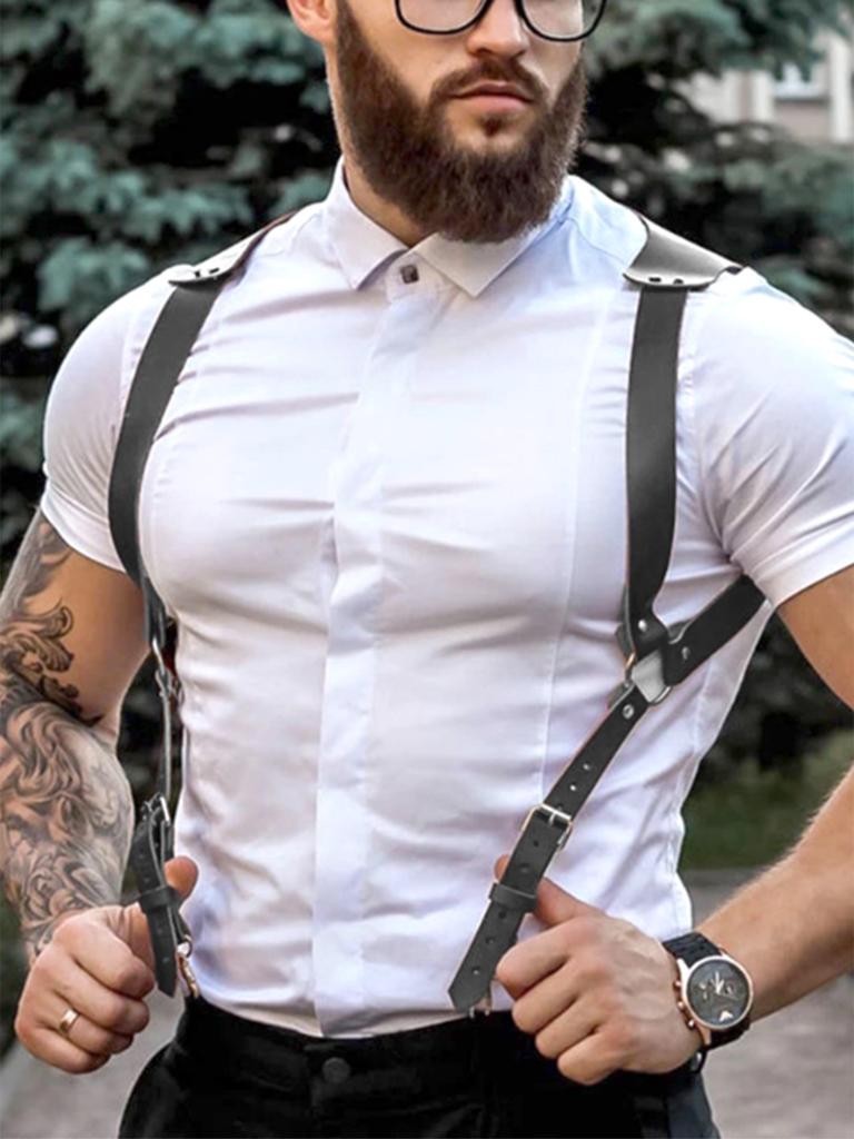Men Fashion Studded Decor Gothic Punk Leather Harness Vest With Studs Suspenders Belt Shoulder Strap Clothing Accessories
