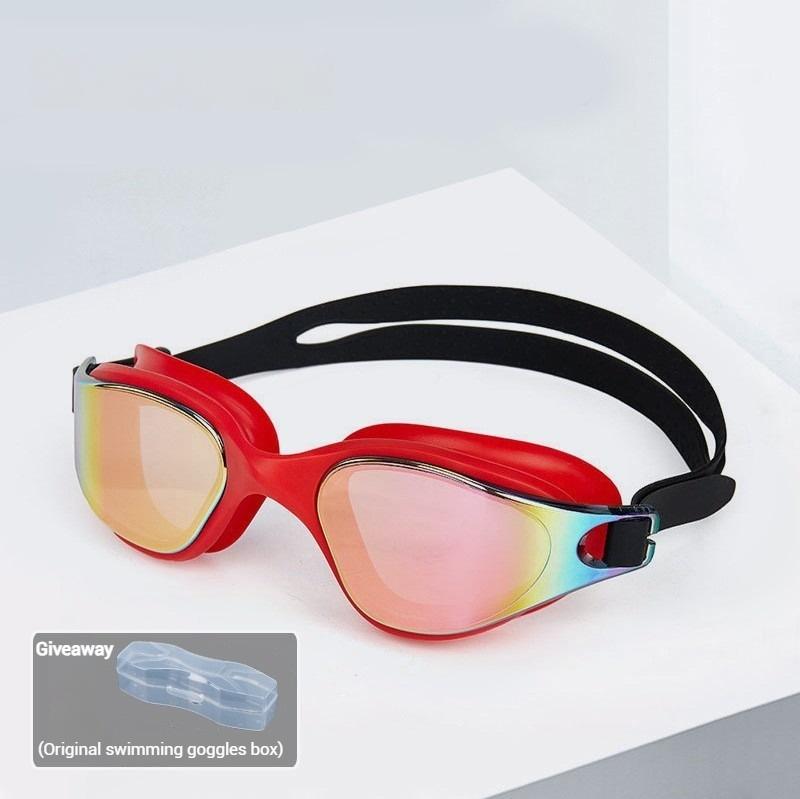 Adult Swimming Goggles Silicone Large Frame with Large Waterproof Electroplating Technology красный