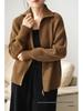 Women's European Style Pure Wool Turn-Down Collar Cashmere Cardigan with Double Zipper Knitwear.