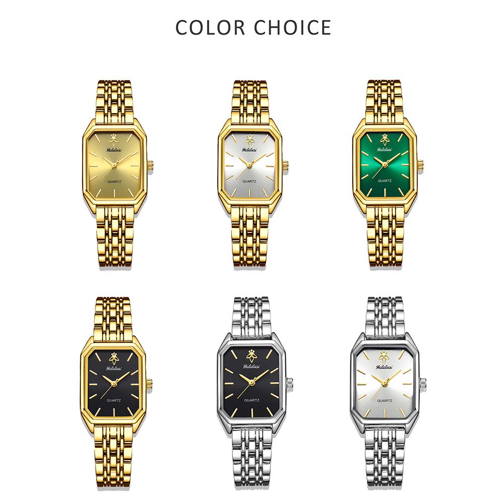 Elegant Vintage Octagonal Ladies Wristwatch Golden Case Quartz Watches Wateproof Steel Strap