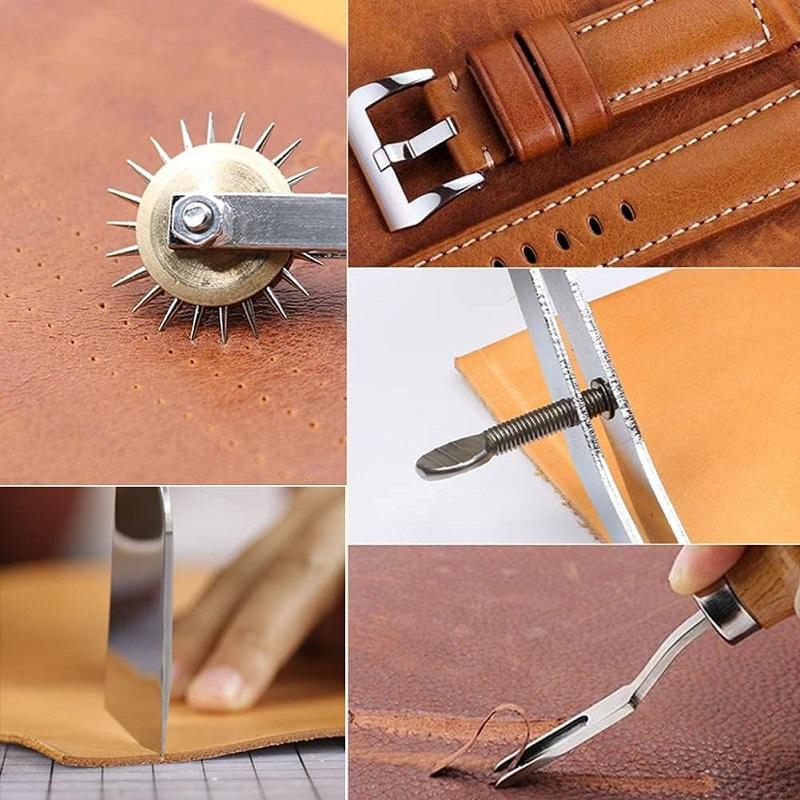 Leather Starter Working Tool Set Leather DIY Tool with Groover Leather Thread Leather Hole Punch for Leather Craft Tool Set