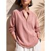 Women S Solid Stand Collar Long Sleeve Loose Corduroy Top