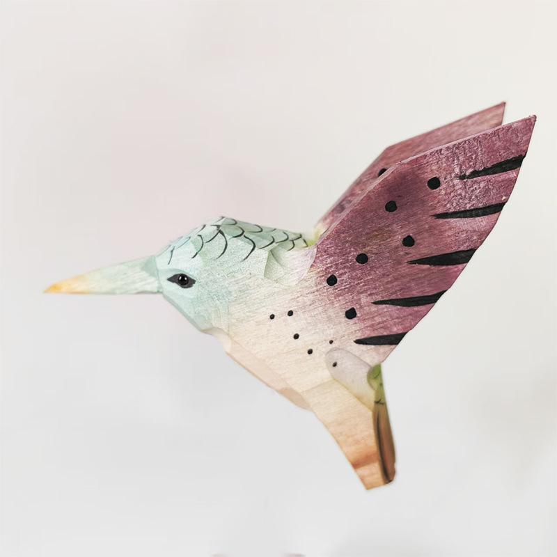 European Style Solid Wood Tabletop Ornament - Hummingbird Handmade Wood Carving Decor