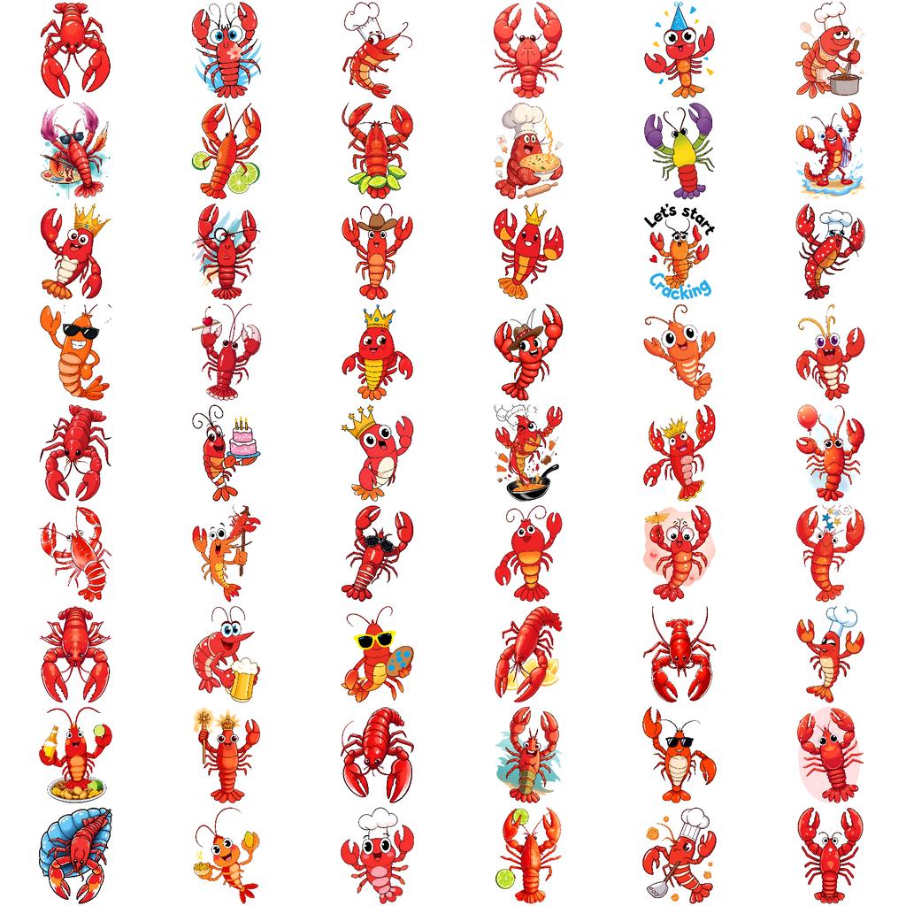 54pcs Temporary Tattoo Baker Lobster Waterproof Long-Lasting Body Stickers Magnifying Glass Lobster Lobster With Lime Cartoon