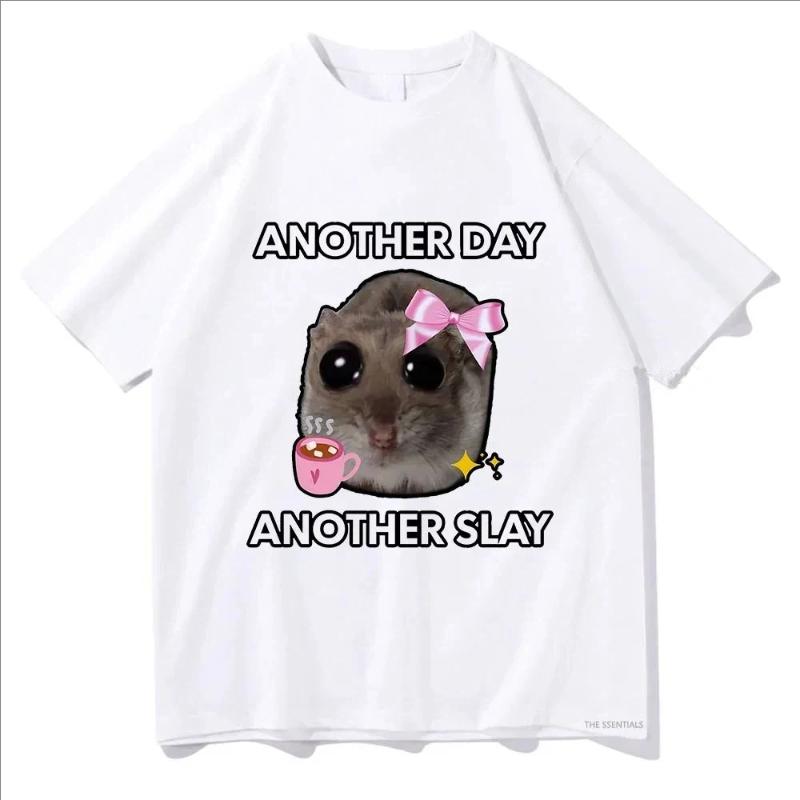 Have Another Day Another Slay Sad Hamster Print Pattern T Shirts Men/Women Harajuku Aesthetic Tshirt Vintage Unisex Streetwear