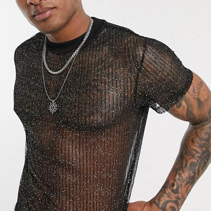 Sexy See Through Mesh Short Sleeve Men S T Shirt For Nightclub Party