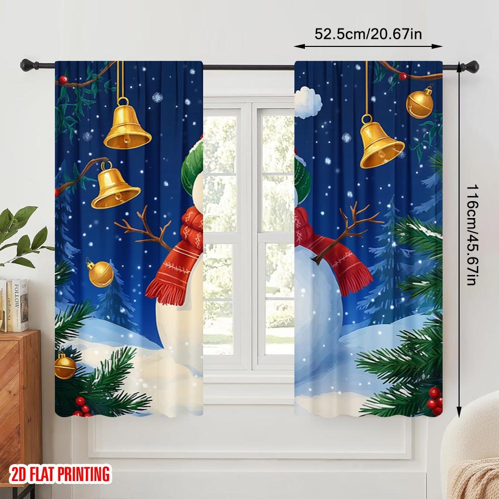 2 Stück, 2D-Ebene Druckmuster Vorhänge Niedlicher Schneemann Winter Weihnachten Festlich (3) Vielseitiger Stoff (ohne Stange) Geschenke Perfekt