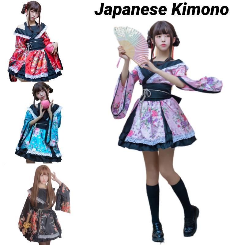 Kimono Cosplay Japanese Costume Stage Performance Outfit Girls Multiple Colors