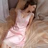 Ice Silk Suspender Pajamas Women's Summer Sexy Nightgown Pure Lace High-end Sweet Imitation Silk Loungewear Set