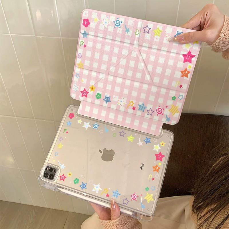 Korean Style IPad Case Air Pro 10th Gen Mini 6 13 Inch Y Fold Grid Design