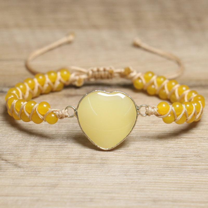 Purple Stripe Agate Heart & Amethyst Beaded Bracelet – Gold Accent Adjustable Boho Jewelry, Love Calm Gift for Women