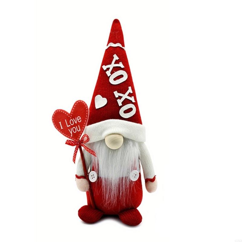 62KD Knitted Gnome Valentine's Day Heart Dolls Drawing Room Desktop Tray Heart Toy for Home, Table, Windowsill, Party