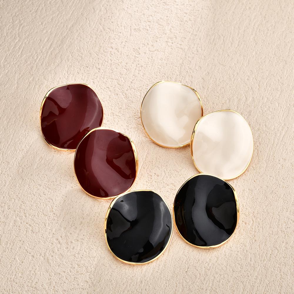 French drip glaze pleated round stud earrings women's light luxury niche design high-end temperament earrings burgundy retro earrings