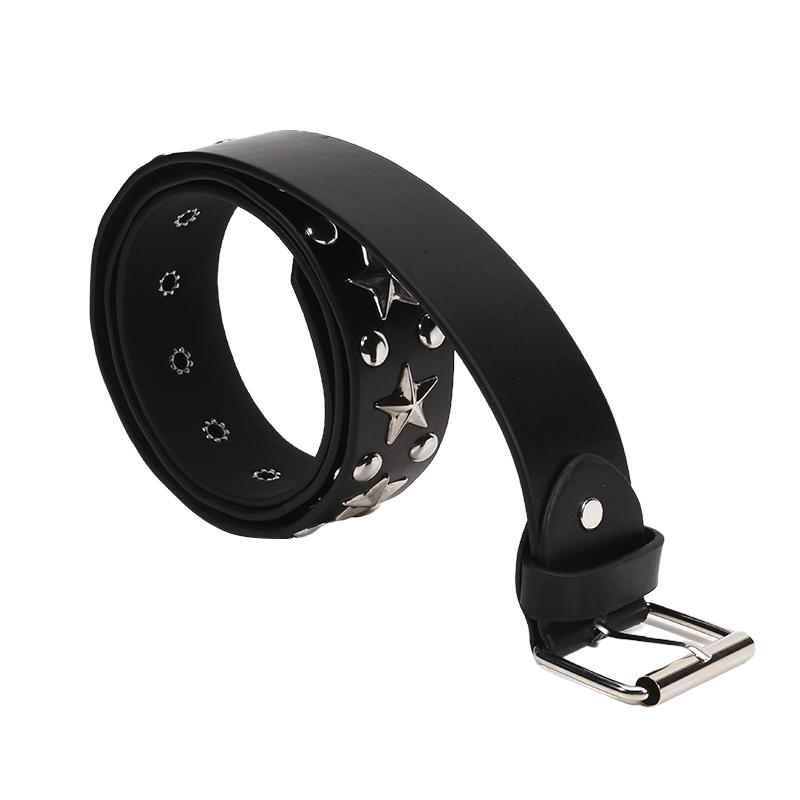 1Pcs Casual Punk Star Rivet Belt Y2K Fashion Black PU Metal Pentagram Rivet Belts Gothic Jeans Skirts Versatile Women Girls Waist Belts
