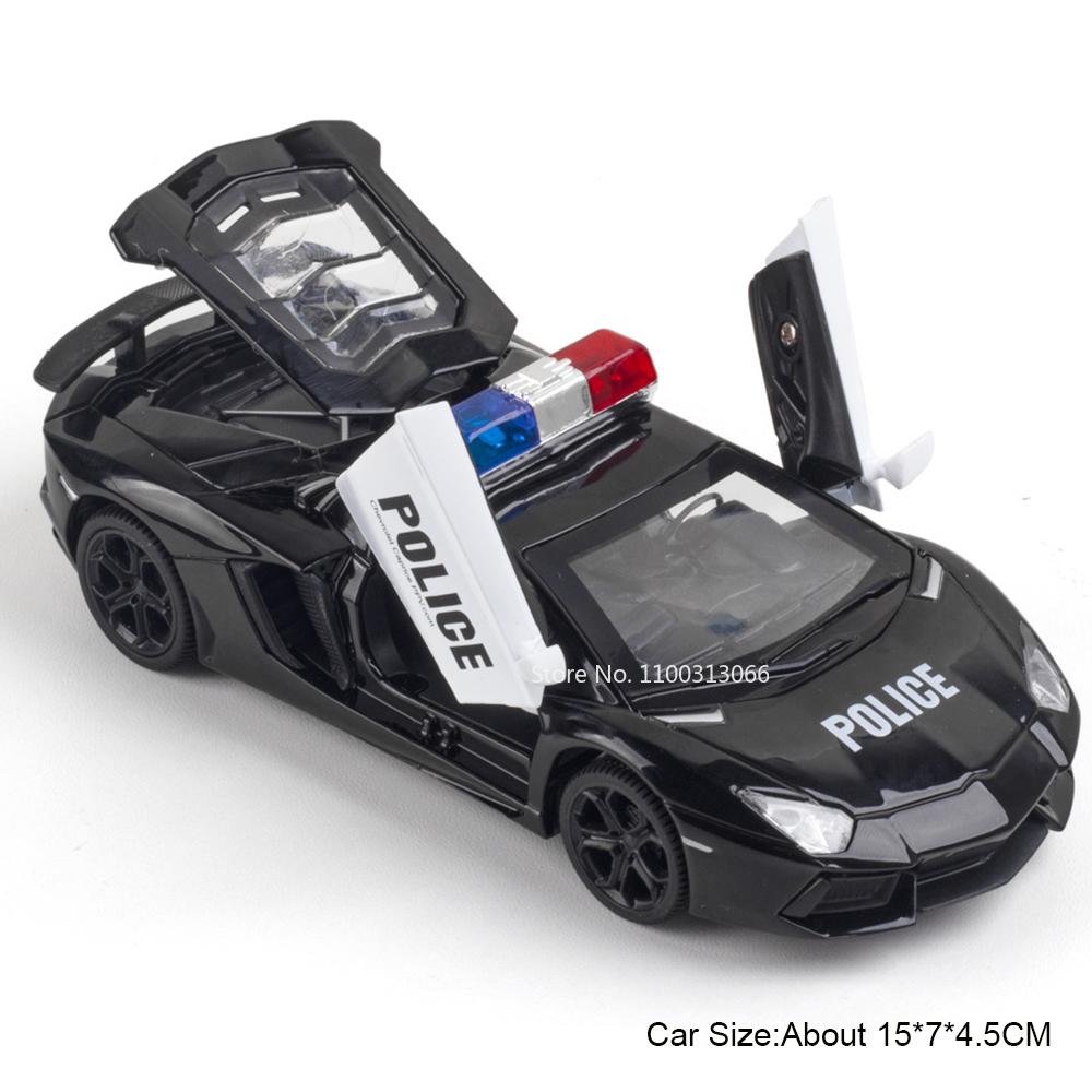 1:32 Lambor LP740 Toy Police Cars Alloy Diecast Models with Light Sound Pull Back Miniature Vehicles for Boys Educational Toys