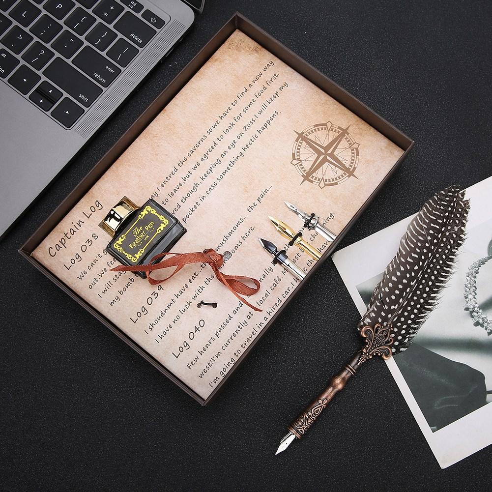 Feather Pen Set Natural Pattern Writing Tools Retro Craft Collection for Banquet SignatureBlack
