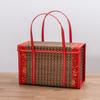 Rectangular Hand-Woven Basket Bamboo Handheld Woven Basket Retro Bamboo Picnic Basket  Photo Prop