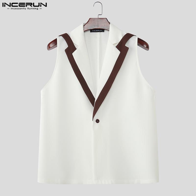 INCERUN 2PCS Men Sleeveless Patchwork Stitching Waistcoat and Long Pants Outfits Sets