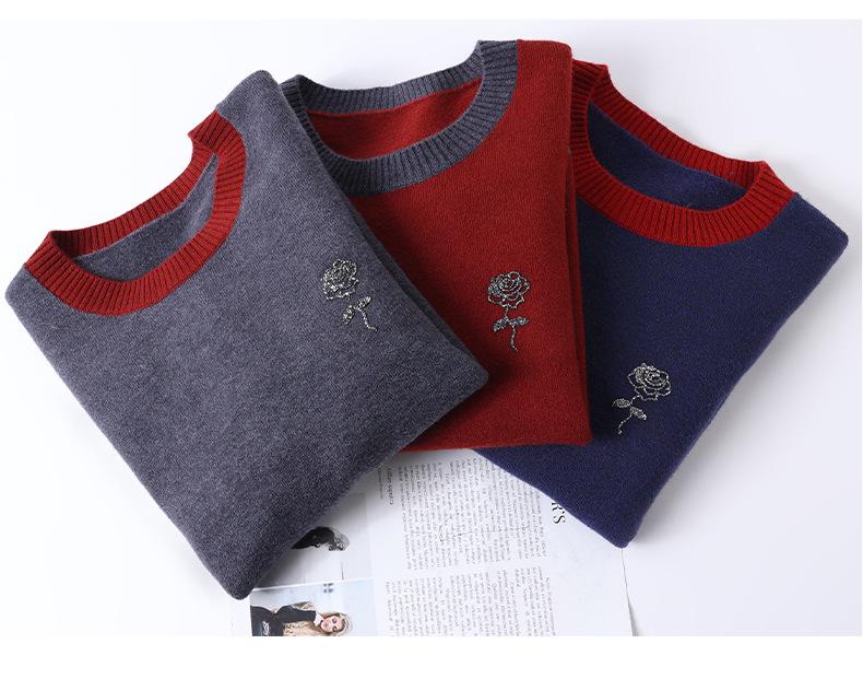 2025 Spring/Autumn Color Block Knit Women's Long Sleeve Sweater Jumper