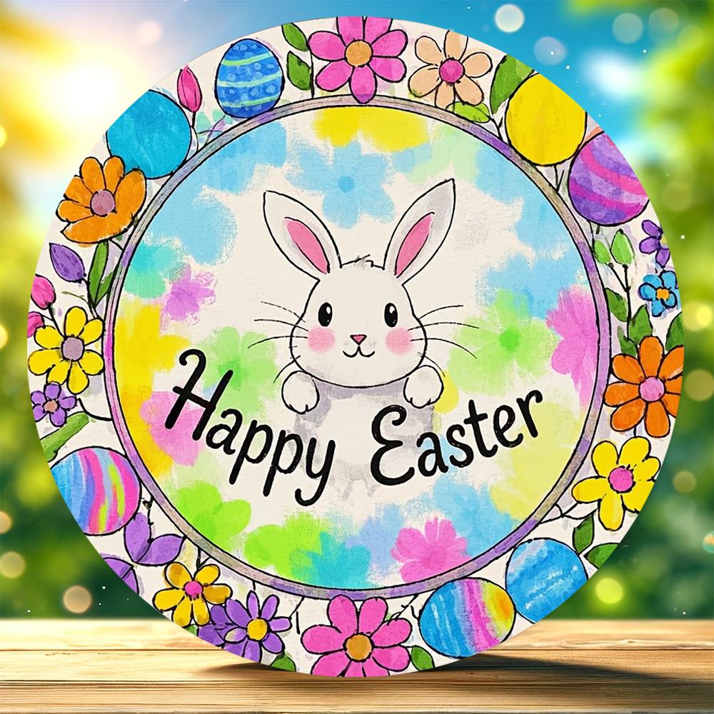 

1 piece of farmhouse wooden Easter logo, 7.87 inches x 7.87 inches round sign, with rabbits and chickens, festive wall and door яблочный зеленый