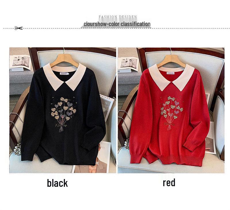 Plus Size Women's Winter Lapel Top - Slimming Long Sleeve Sweater Knitwear for Curvy Girls 200/300 Jin 8026