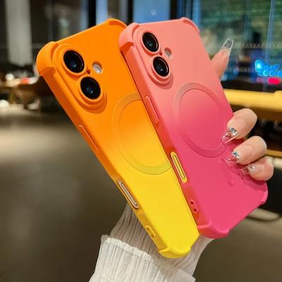 Capa de Telefone Magnética com Proteção de Lente de Câmera Colorida em Gradiente à Prova de Choque para Magsafe para iPhone 16 Pro Max 15 14 Plus 13 12