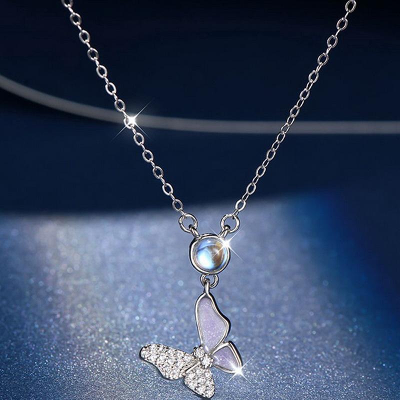 Exquisite Butterfly Flower Necklace For Women Romantic Zircon Moon Cat Cherry Blossom Clavicle Chain Necklaces Wedding Jewelry