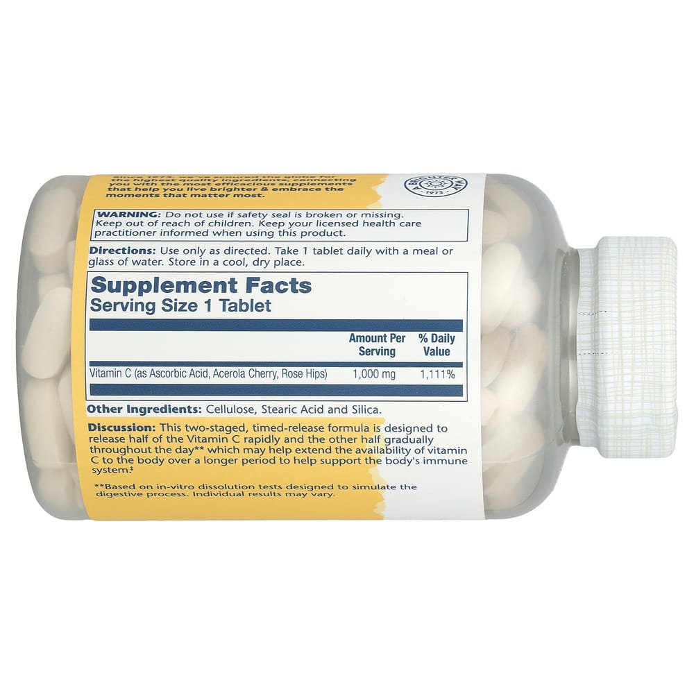 Solaray Sustained Release Vitamin C with Rose Hips & Acerola 1000mg, 250 Tablets