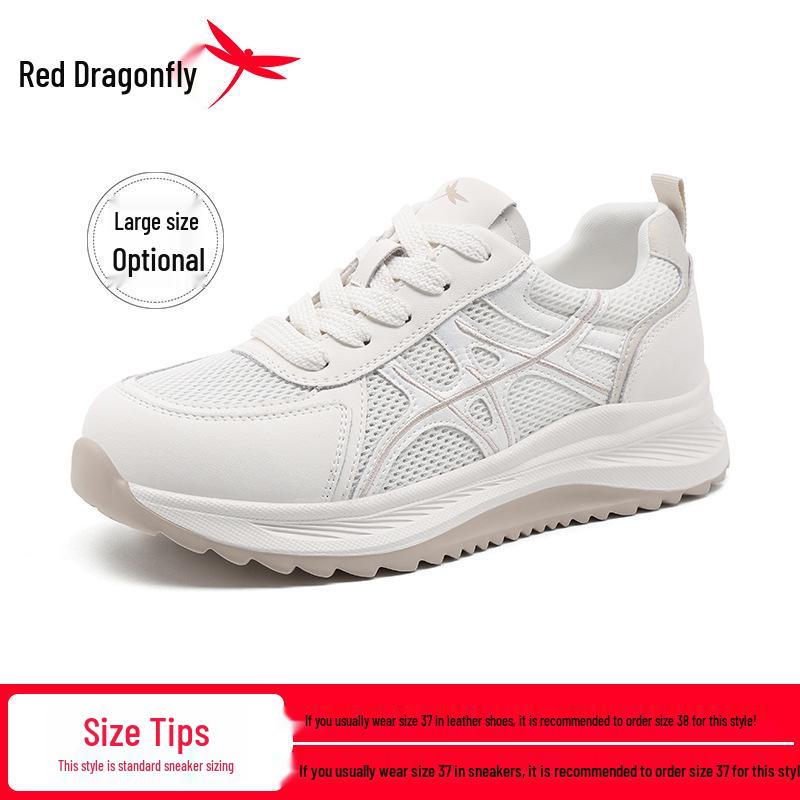 Red Dragonfly Women s Summer Mesh Sneakers: Lightweight, Thick Sole, Height-Boosting, Casual Sport Shoes for Travel. 36