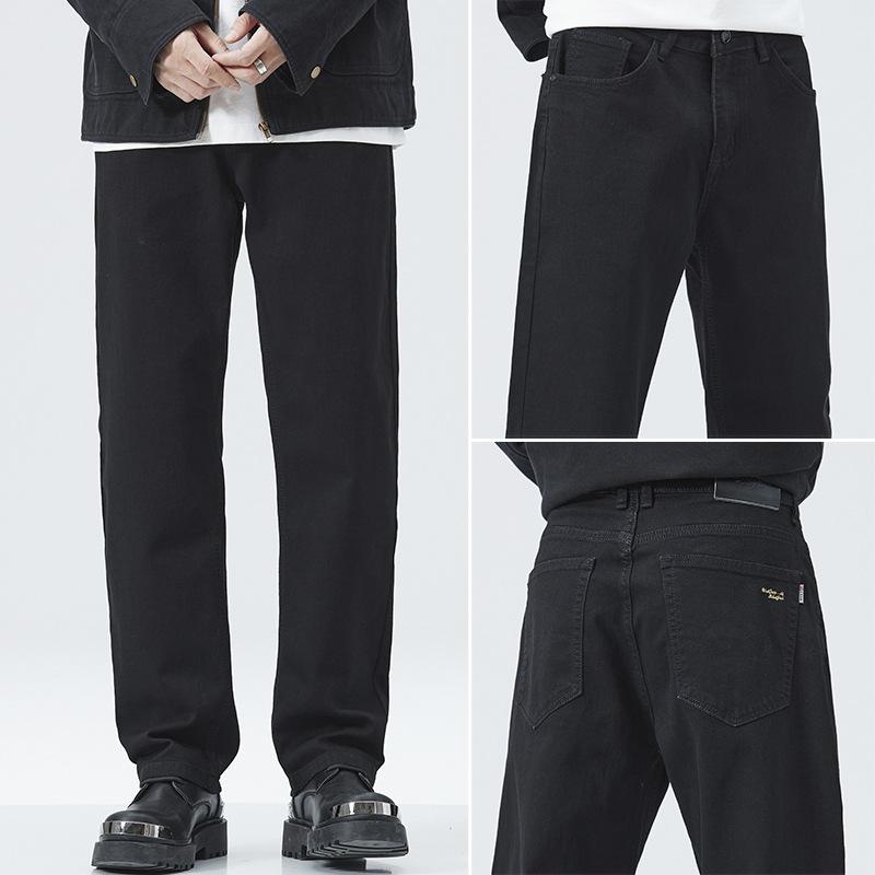 

Men s stretch jeans autumn thick slim fit casual loose straight jeans Korean style trendy brand 30 чёрный
