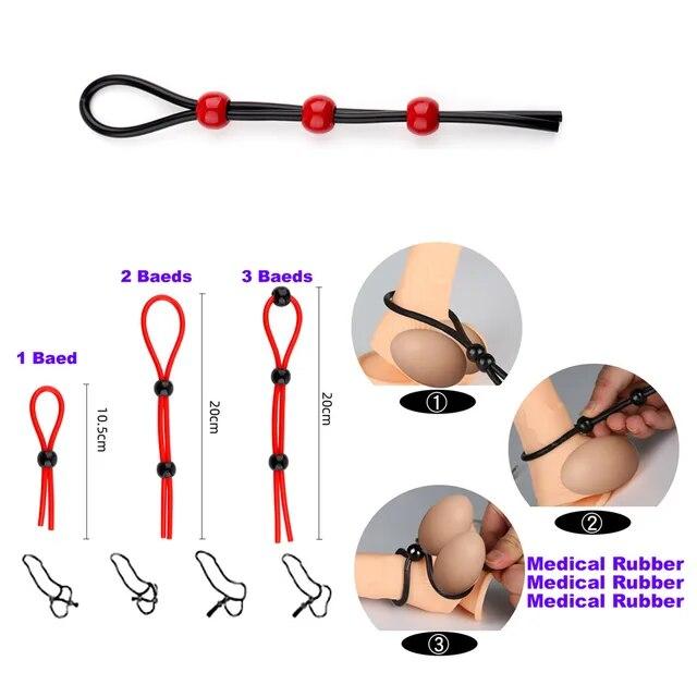 Adjustable Penis Ring Rope BeadsSpermlock Ring Assist Erection Silicone Ejaculation Delay Cock Scrotum Ring Man Lasting Cockring